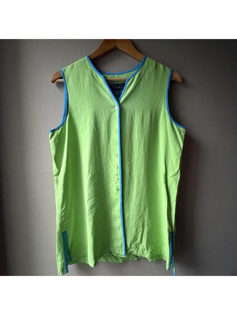 Spenser Jeremy Lime Green Silk Button Front Top Size 10